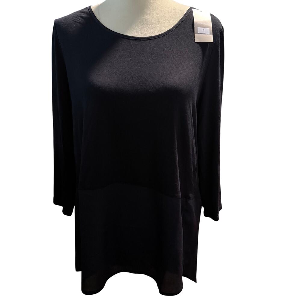 Chico's Knit Woven Envelope Tunic Top, Black, Size Medium/Large, NWT